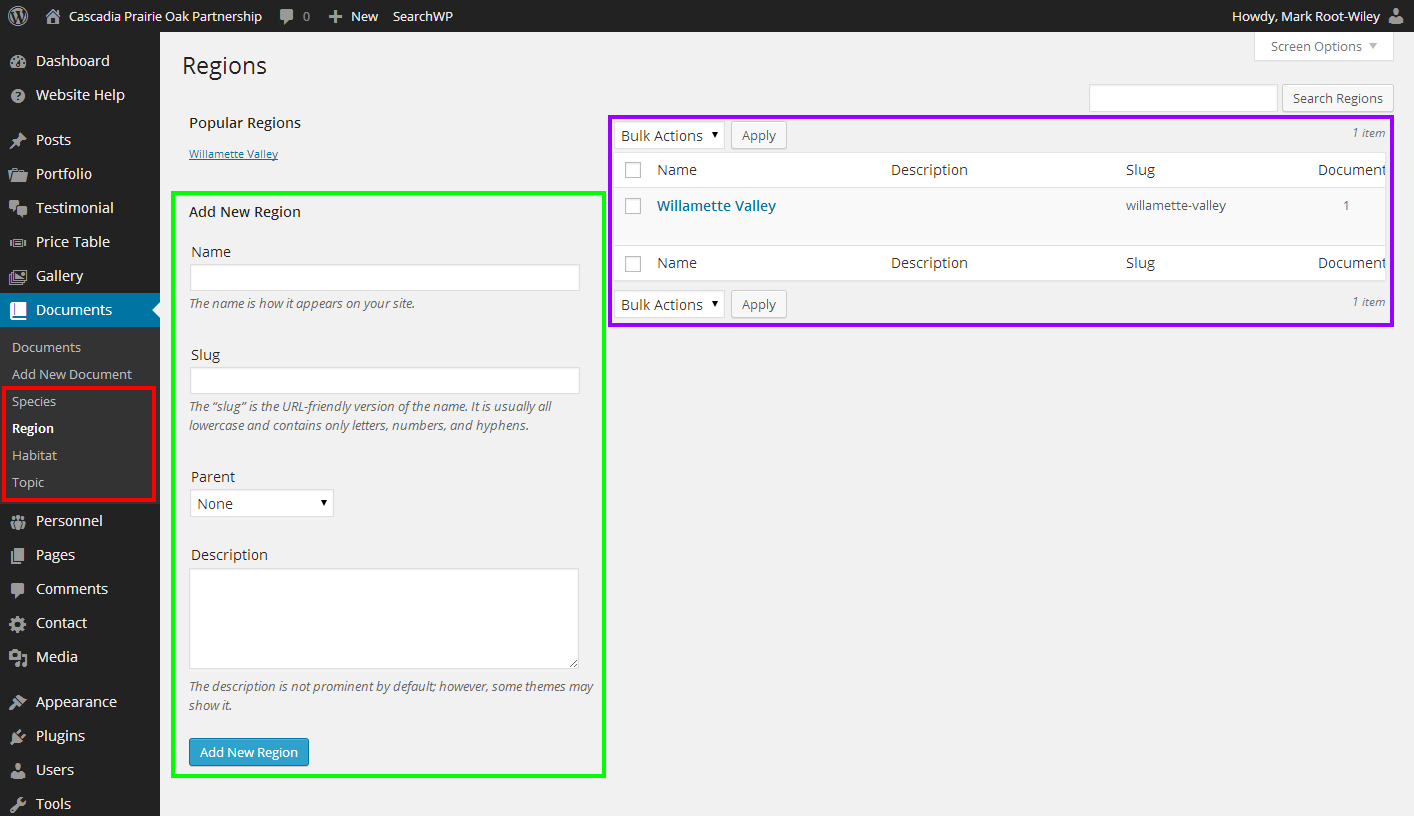 WordPress Taxonomy Administration Screen